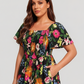 ⏰SALDI ESTIVI – 50% DI SCONTO 💃Abito midi floreale con scollo quadrato arricciato e tasche