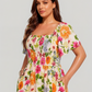 ⏰SALDI ESTIVI – 50% DI SCONTO 💃Abito midi floreale con scollo quadrato arricciato e tasche