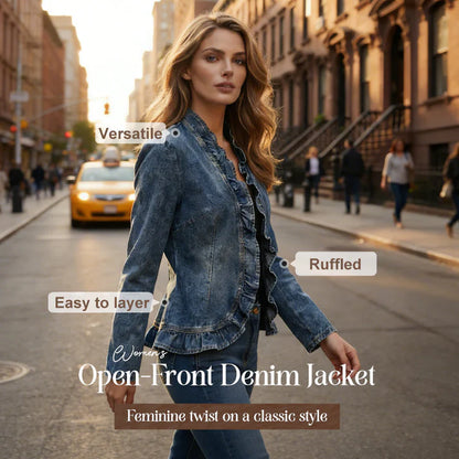 Offene Jeansjacke mit Rüschenbesatz für Damen