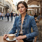 Offene Jeansjacke mit Rüschenbesatz für Damen