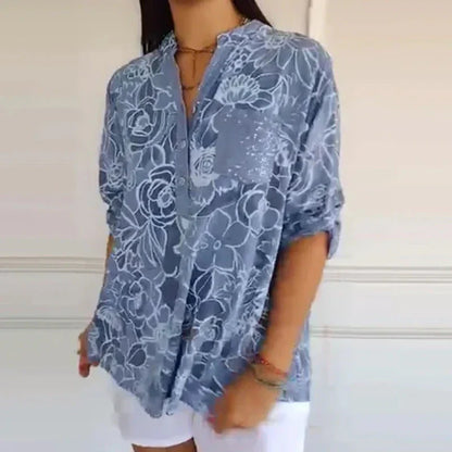 🌞Frühlingserwachen: 50% Rabatt!🌸Boho-Eleganz: Florale Tunika-Bluse mit funkelnden Pailletten & Krempelärmeln
