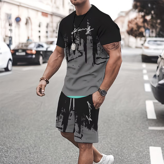 👕 55% RABATT! 🔥 Herren-Set aus grafisch bedrucktem T-Shirt & Shorts – Weicher Stoff, Auffälliges Design & Perfekt Für Sommertage ☀️