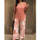 🥳 MEGA-SALE 2026: 50 % RABATT! 🥳 💞Damen-Set: Bluse mit V-Ausschnitt und bedruckte, weite Hose.