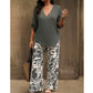 🥳 MEGA-SALE 2026: 50 % RABATT! 🥳 💞Damen-Set: Bluse mit V-Ausschnitt und bedruckte, weite Hose.