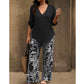 🥳 MEGA-SALE 2026: 50 % RABATT! 🥳 💞Damen-Set: Bluse mit V-Ausschnitt und bedruckte, weite Hose.